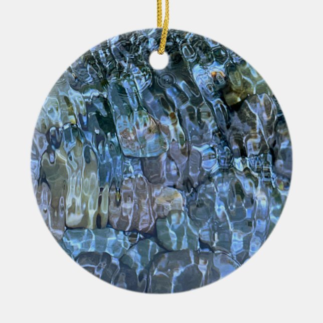 Rippling water, brook, steam, Underwater Stones Ceramic Tree Decoration (Front)