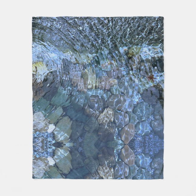 Rippling water, brook, steam, Underwater Stones Fleece Blanket (Front)