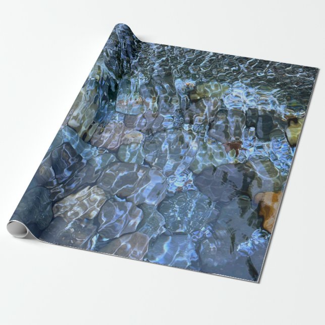 Rippling water, brook, steam, Underwater Stones Wrapping Paper (Unrolled)