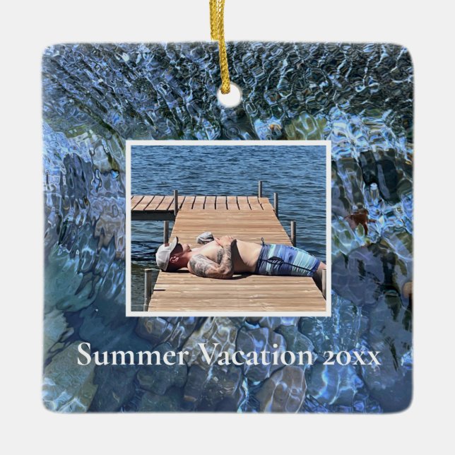 Rippling water lake ocean Underwater Stone pattern Ceramic Ornament (Front)