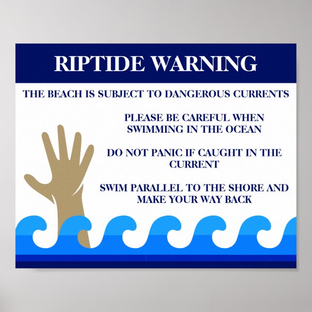 Riptide Warning Dangerous Ocean Currents Beach Poster (Front)