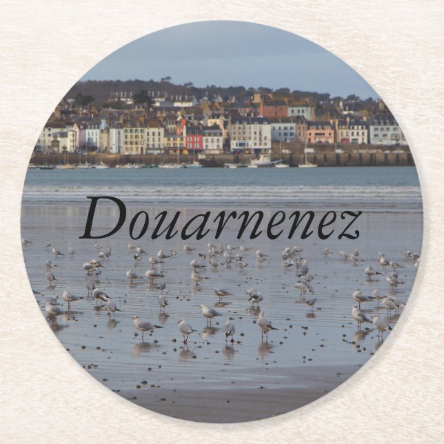 Ris beach in Douarnenez Round Paper Coaster (Front)