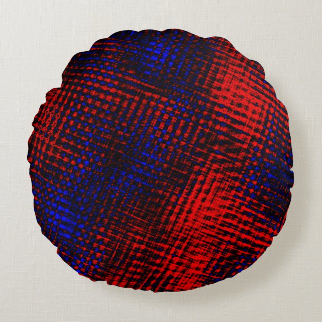 Riscos vermelhos cruzados e fundo azul? round cushion (Front)