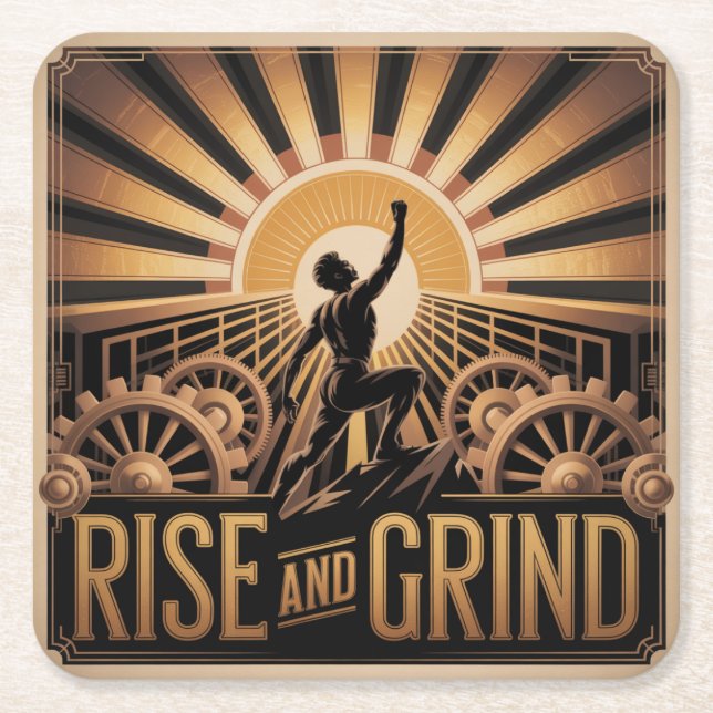 Rise And Grind Square Paper Coaster (Front)