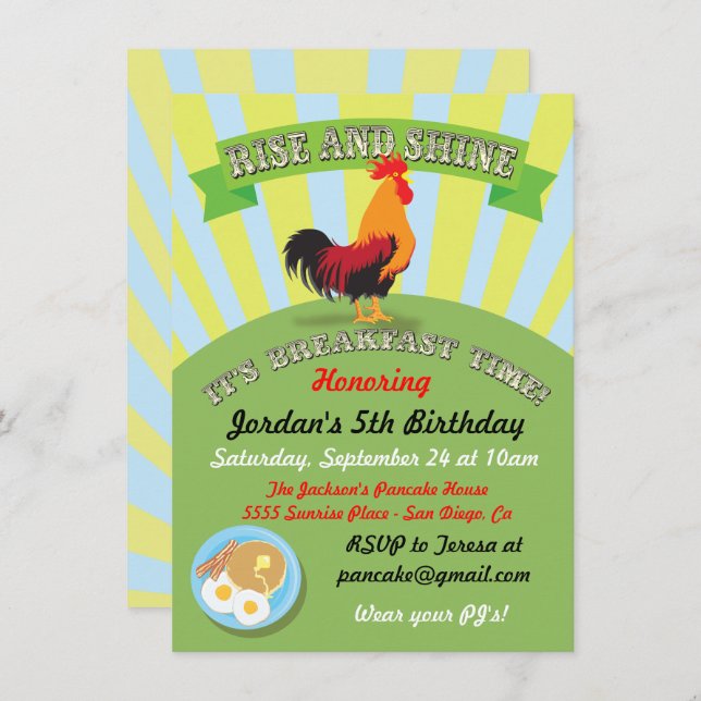 Rise and Shine Breakfast Birthday Party Invitation (Front/Back)
