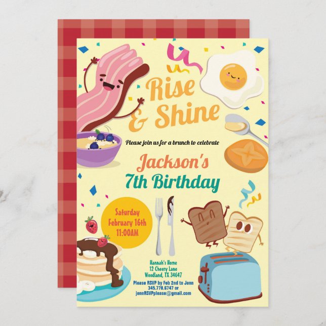 Rise and shine breakfast brunch invitation (Front/Back)