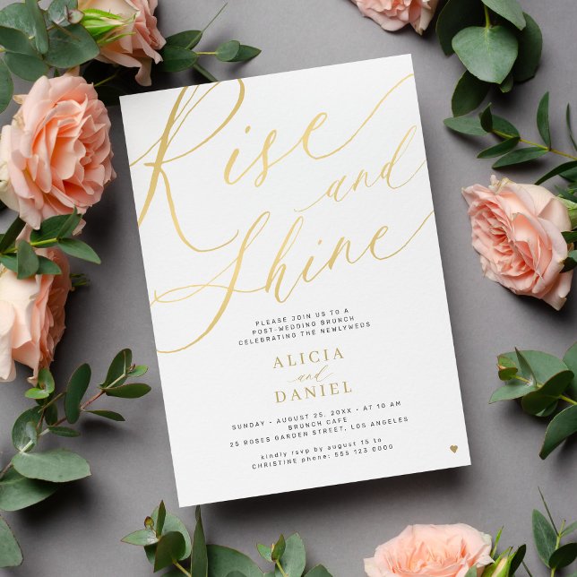 Rise and shine gold script post wedding party invitation (Creator Uploaded)
