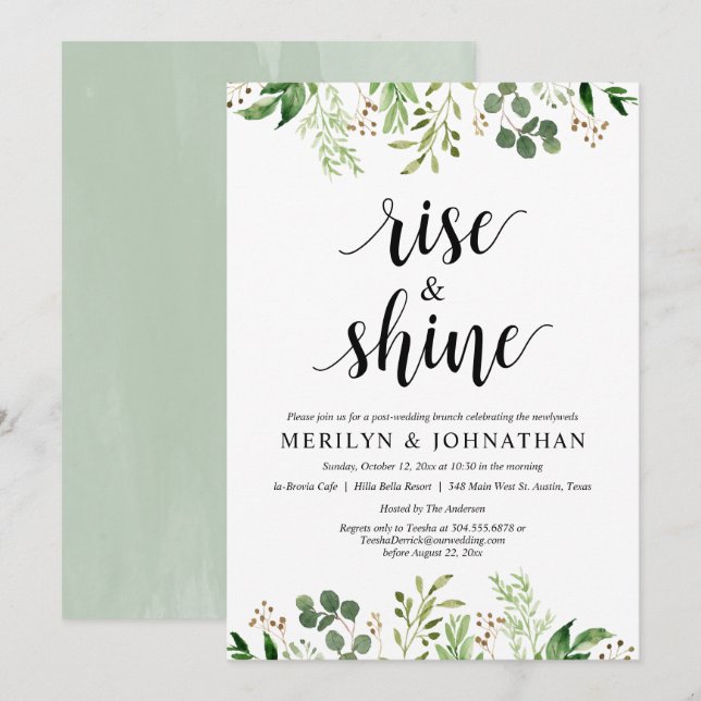 Rise and Shine, Greenery Post Wedding Brunch Invit Invitation (Front/Back)