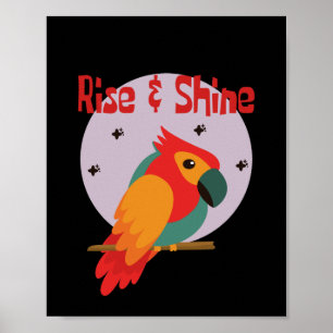Rise and shine Kawaii cute colorful parrot on tree Poster