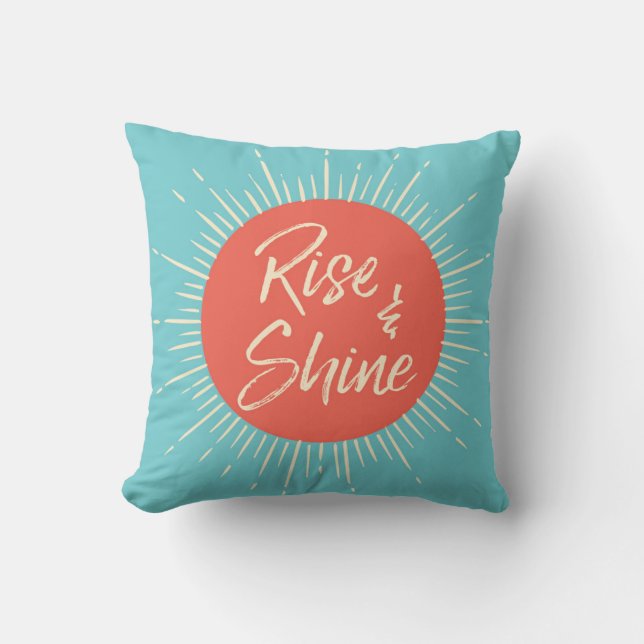 Rise and Shine sunburst blue and orange pillow (Front)