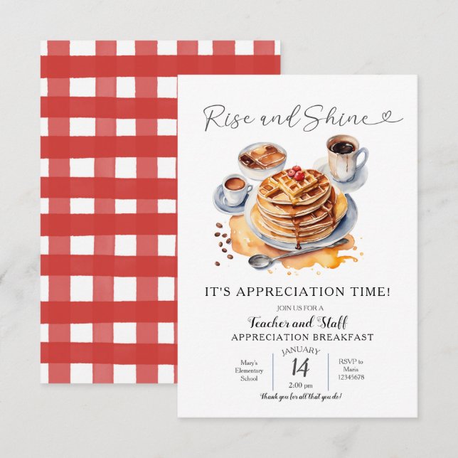 Rise and Shine Teacher Breakfast  Invitation (Front/Back)