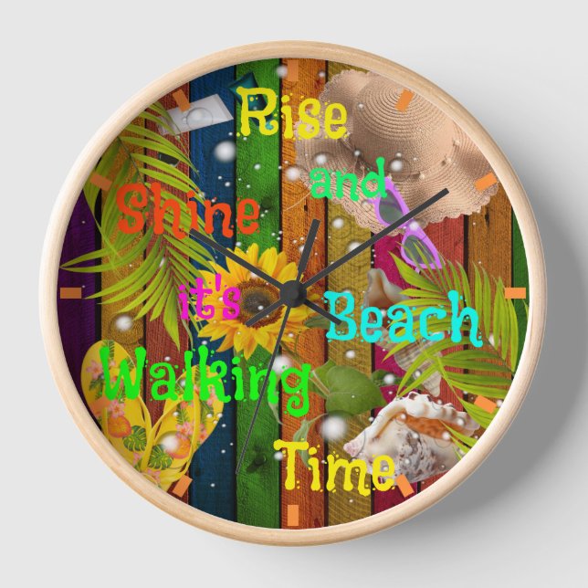 Rise and Shine Tropical Beach Summer Sun Fun Time Clock (Front)