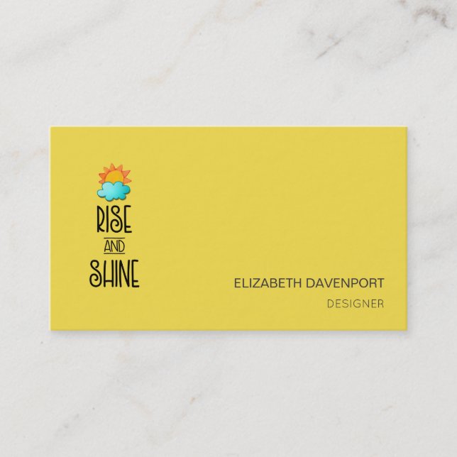 Rise and Shine Typography on Vivid Yellow Business Card (Front)