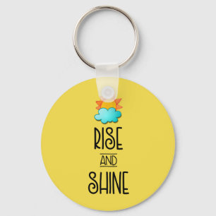 Rise and Shine Typography With Sun and Cloud Key Ring