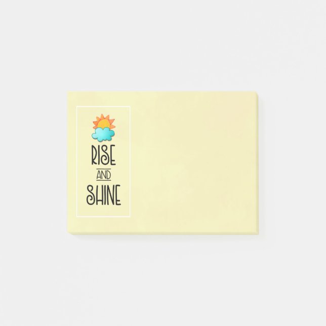 Rise and Shine Typography With Sun and Cloud Post-it Notes (Front)