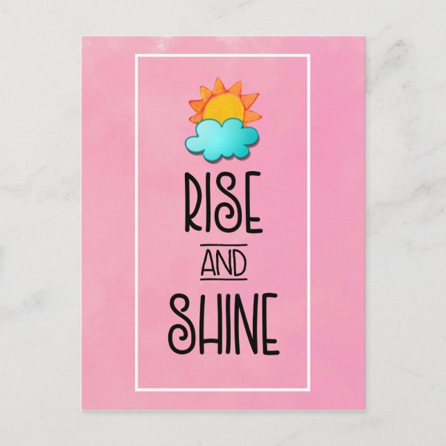 Rise and Shine Typography With Sun and Cloud Postcard (Front)