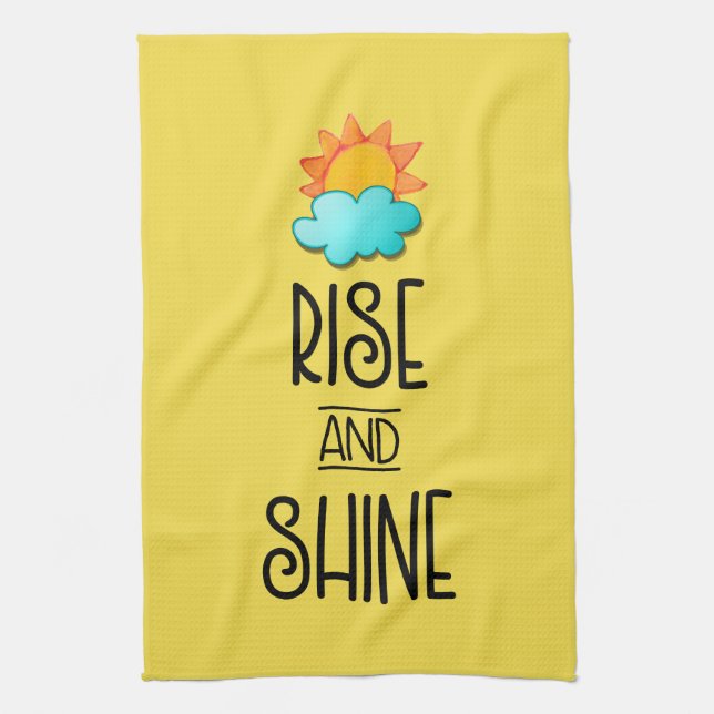 Rise and Shine Typography With Sun and Cloud Tea Towel (Vertical)