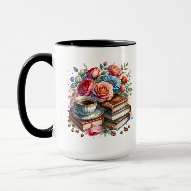 Rise and Shine Vintage Coffee Cup and Flowers (Left)