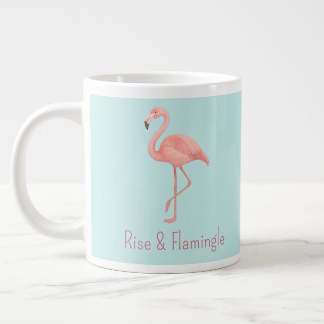 Rise & Flamingle Pink Flamingo – Light Blue  Large Coffee Mug (Left)