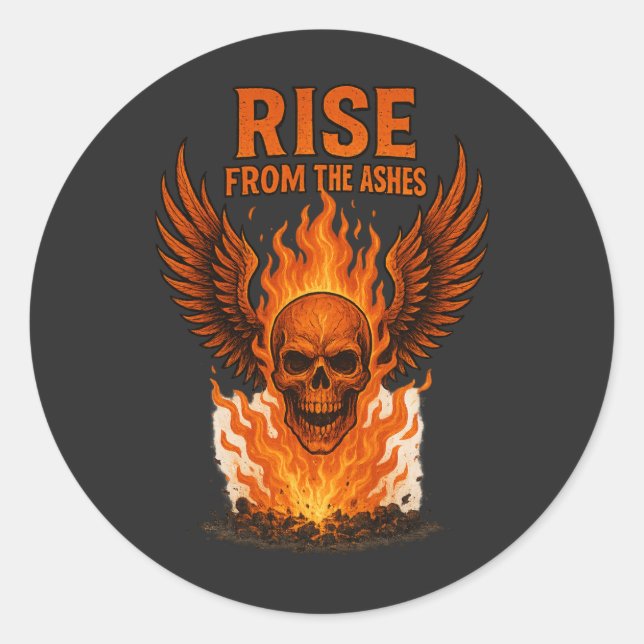 Rise From The Ashes – Flaming Skull with Fiery  Classic Round Sticker (Front)