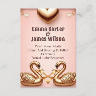 🌺Rise Gold Wedding With White Swans 💐 Enclosure Card