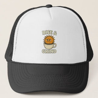 Rise & Grind - Motivational Coffee Mug & Sun Graph Trucker Hat