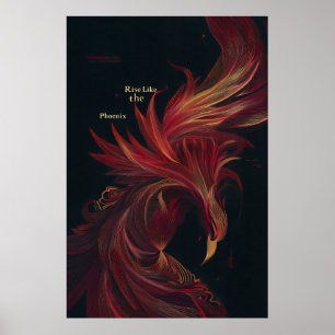 Rise Like the Phoenix Golden Line Art Poster
