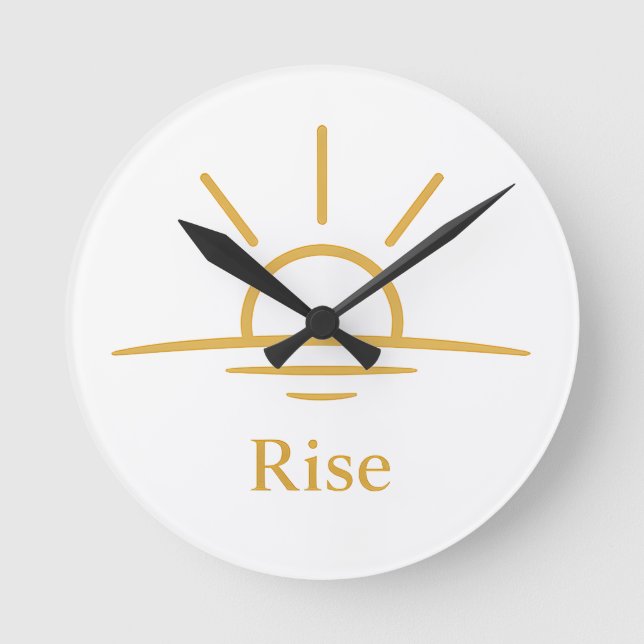 Rise — Minimalist Sunrise Round Clock (Front)