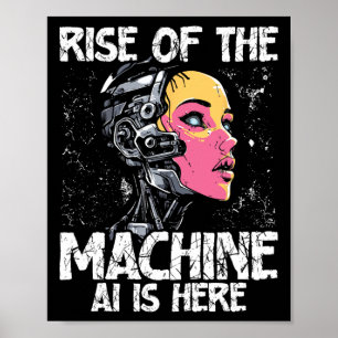 Rise Of Ai Futuristic Human Robot Hybrid Design Poster