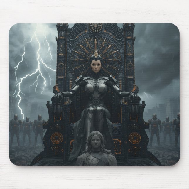  Rise of the AI Empress: Sci fi Cyberpunk Pad Mouse Mat (Front)