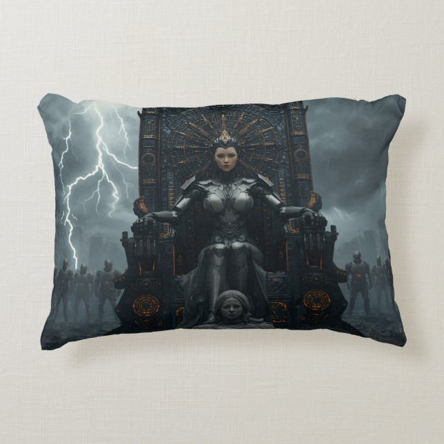 Rise of the AI Empress: Sci fi Cyberpunk Pillow (Front)