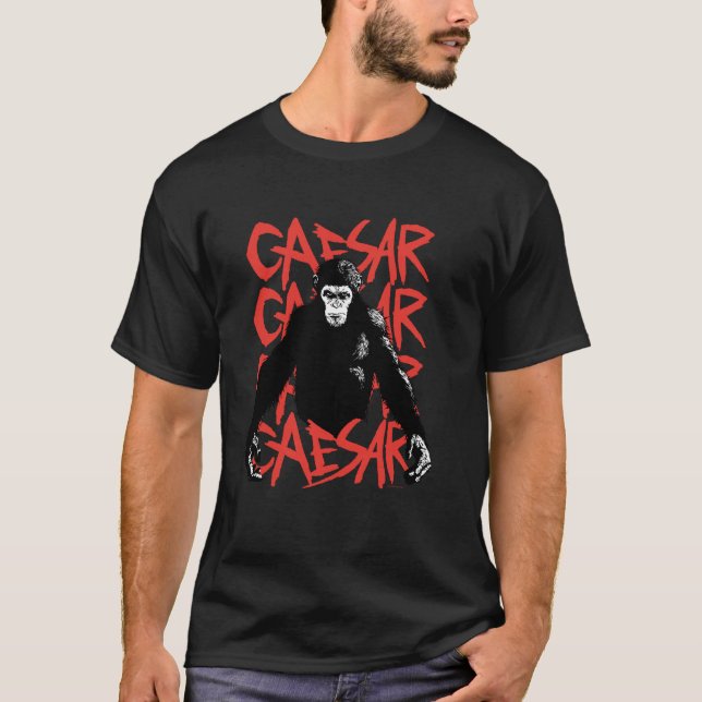 Rise of the Planet of the Apes Caesar in Black Whi T-Shirt (Front)
