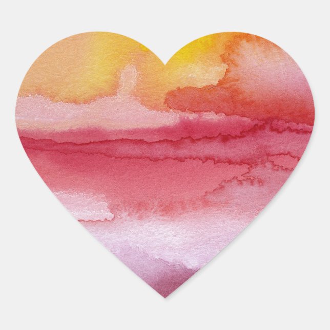 Rise - Red Abstract Ombre Watercolor Sunsrise Heart Sticker (Front)