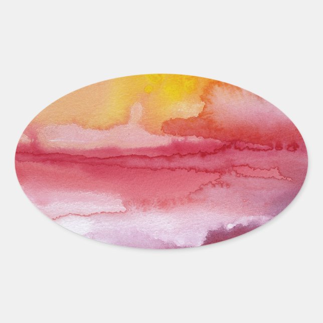 Rise - Red Abstract Ombre Watercolor Sunsrise Oval Sticker (Front)