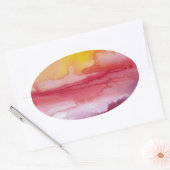 Rise - Red Abstract Ombre Watercolor Sunsrise Oval Sticker (Envelope)
