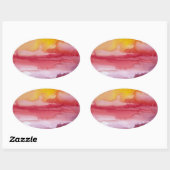 Rise - Red Abstract Ombre Watercolor Sunsrise Oval Sticker (Sheet)