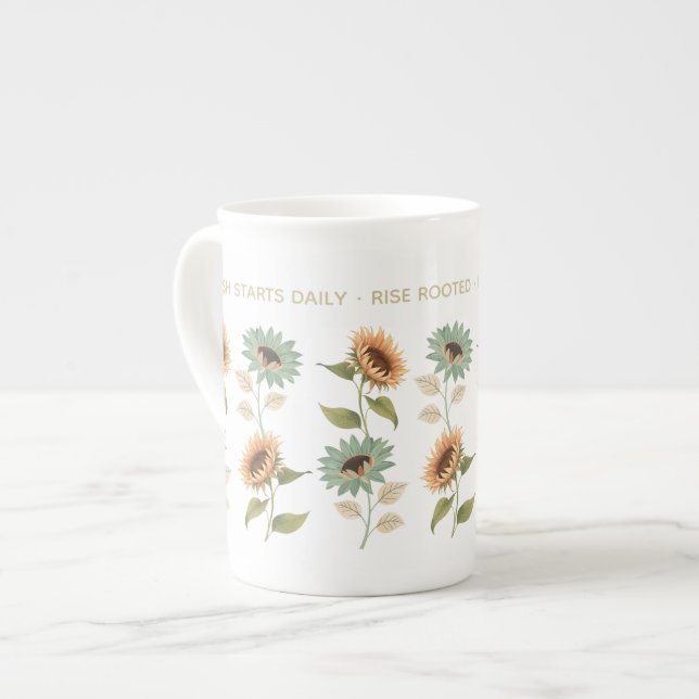 Rise Rooted Sunflower Bone China Mug (Front Left)