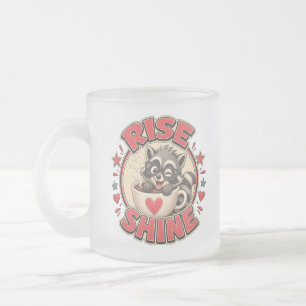 Rise & Shine Racoon Coffee Lover Illustration Frosted Glass Coffee Mug