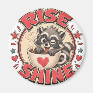 Rise & Shine Racoon Coffee Lover Illustration Magnet