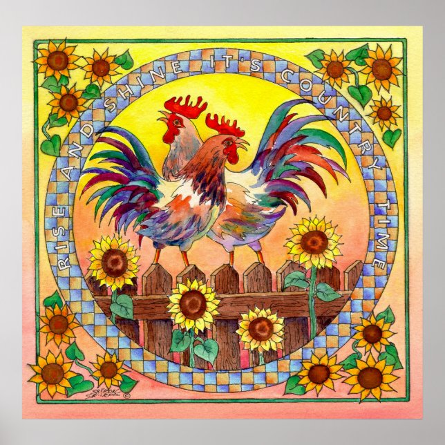 RISE & SHINE ROOSTERS by SHARON SHARPE Poster (Front)
