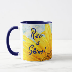 Rise & Shine Sunflower Watercolor Mug - Dark Blue