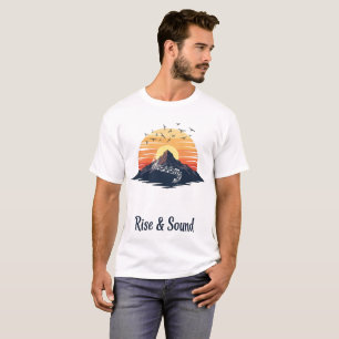 Rise & Sound - Mountain Sunset with Music Notes T-Shirt