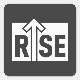 Rise Typographic Uplifting Clean Black Shirt Square Sticker