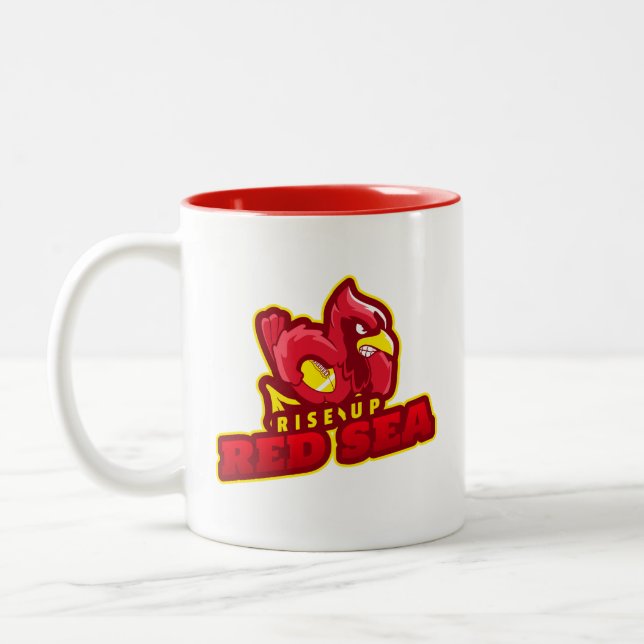 Rise Up Red Sea Cardinal Bird Football Shirt Two-Tone Coffee Mug (Left)