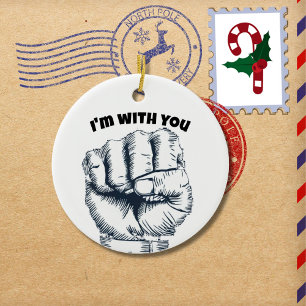 Rised clenched fist ceramic tree decoration