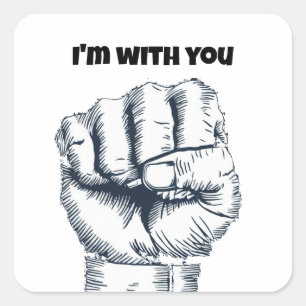 Rised clenched fist square sticker