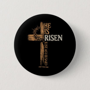 Risen as He Said Cross Christian Easter Matthew 6 Cm Round Badge