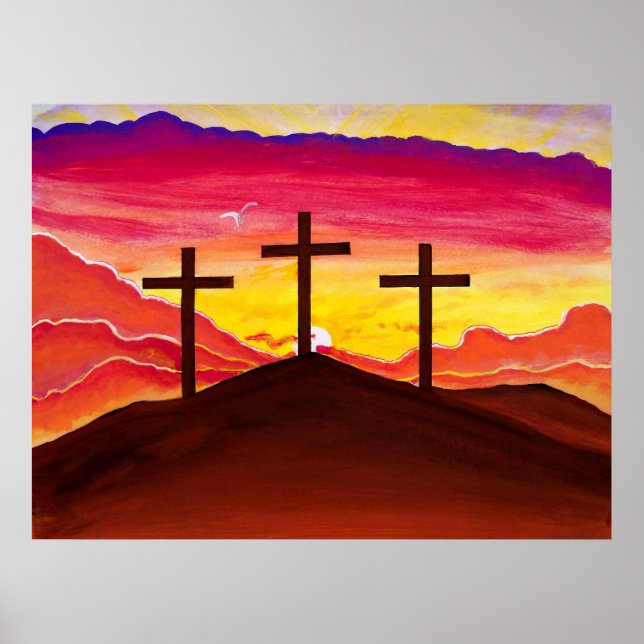 Risen As He Said Three Crosses Jesus Easter Poster (Front)