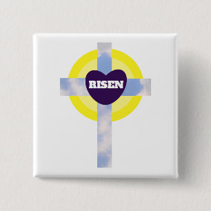 Risen Blue Sky Cross Christian Resurrection Day 15 Cm Square Badge