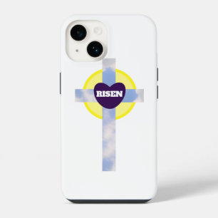 Risen Blue Sky Cross Christian Resurrection Day Ca iPhone 14 Case